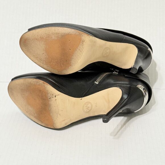 Michael Kors Black Leather Foldover Kendra Open Peep Toe Stiletto Booties 7M - Picture 7 of 12
